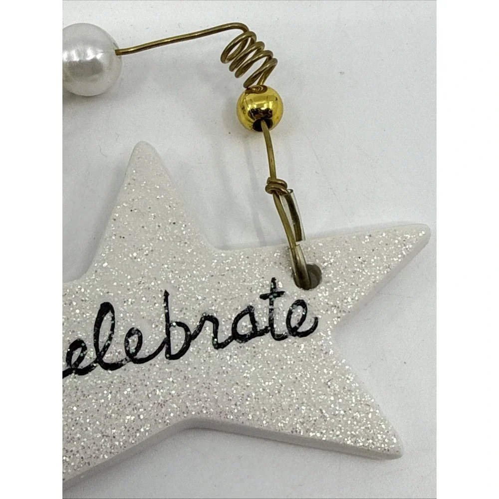 4 Sandra Magsamen For Silvestri Ornaments Joy Love Friends Celebrate White Star